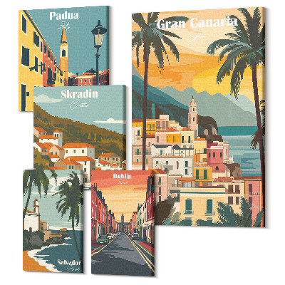 Sada obrazů na zeď pentaptych Krajiny evropských měst a malebné výhledy