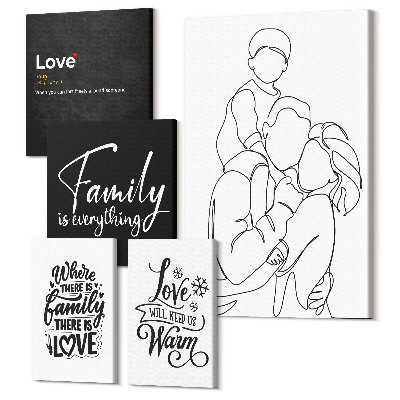 Sada obrazů pentaptych Rodinné hodnoty lásky a blízkosti v minimalistickém stylu
