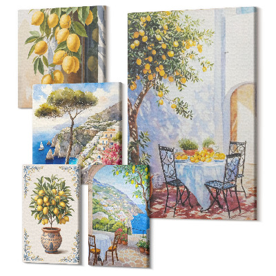 Sada 5 obrazů Citrusové inspirace ve slunném středomořském stylu
