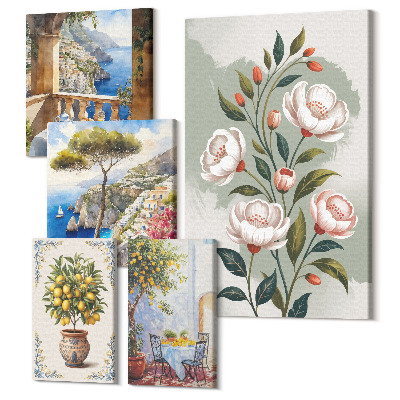 Sada 5 obrazů Květinové motivy a pohledy do malebné krajiny