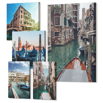 Sada 5 obrazů Benátské kanály a okouzlující gondoly ve městě