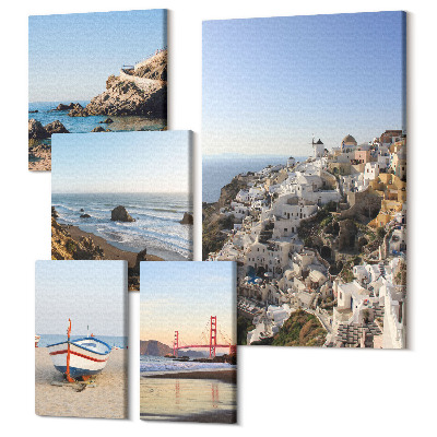Sada obrazů pentaptych Výhledy na malebné pláže a půvabná města