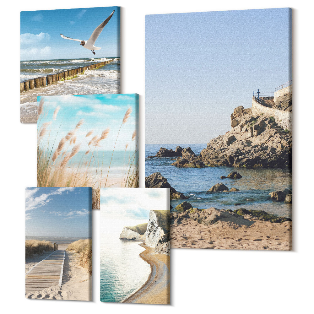 Sada 5 obrazů Přímořská krajina s plážemi a klidnými vodami