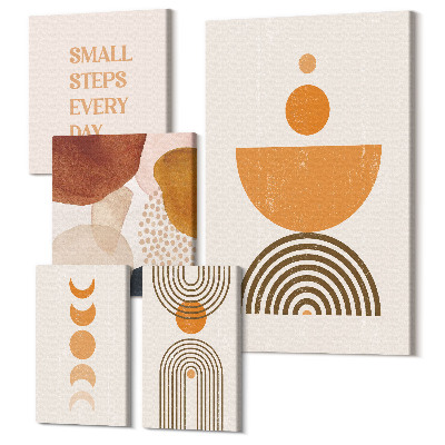 Sada 5 obrazů Stylová grafika v zemitých tónech s abstraktními formami