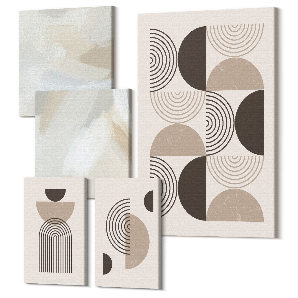 Sada 5 obrazů Abstraktní geometrické tvary v tlumených barvách