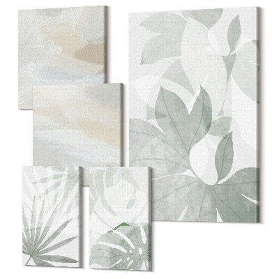 Sada 5 obrazů Rostlinné motivy v tlumené šedé a bílé