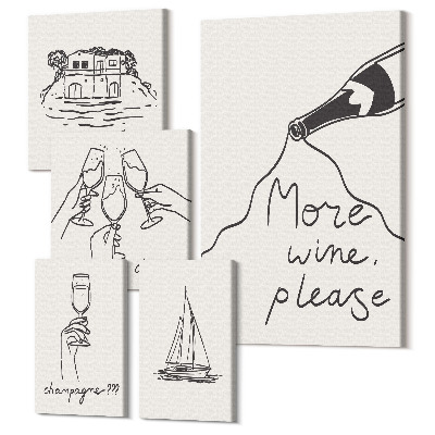 Sada obrazů pentaptych Stylové ilustrace večírku na víno a toasty