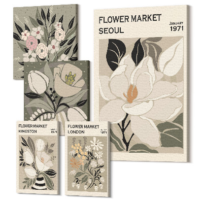 Sada 5 obrazů Květinové motivy z trhů v Londýně a Soulu
