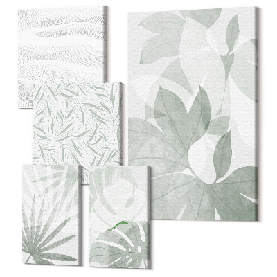 Sada 5 obrazů Rostlinné motivy v jemných odstínech zelené
