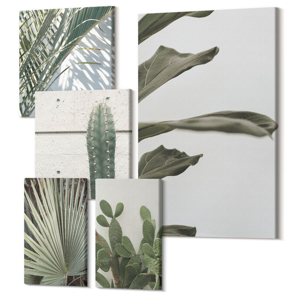 Sada obrazů pentaptych Rostlinné akcenty v moderním stylu se zelenými detaily