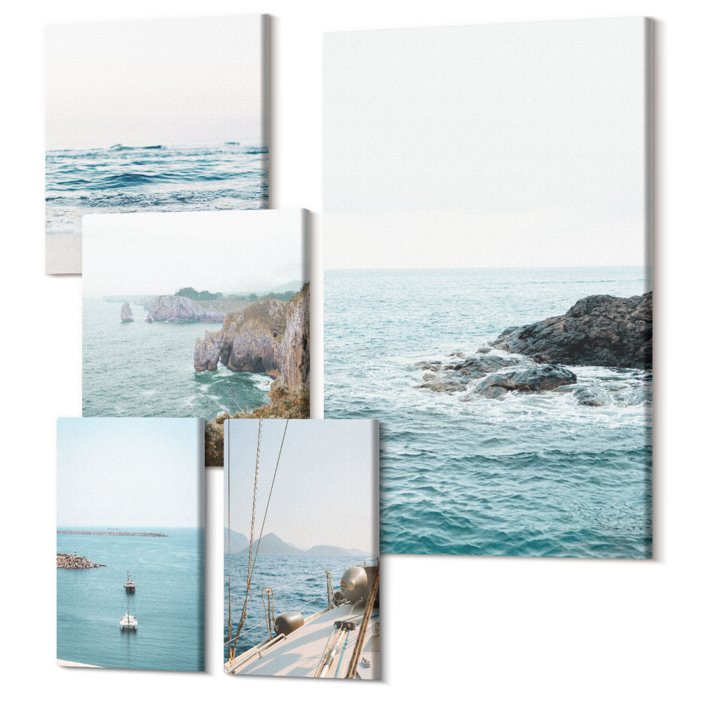 Sada 5 obrazů Klidný výhled na moře s plážemi a útesy
