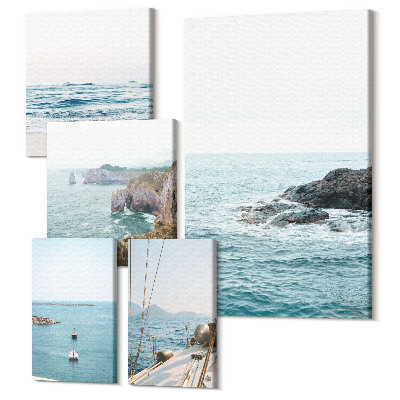 Sada 5 obrazů Klidný výhled na moře s plážemi a útesy