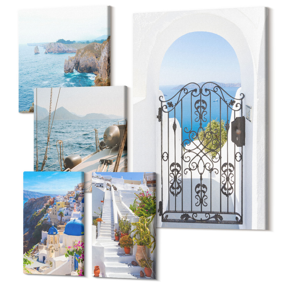 Sada 5 obrazů Krajiny Řecka, výhled na moře a architektura