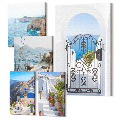 Sada 5 obrazů Krajiny Řecka, výhled na moře a architektura