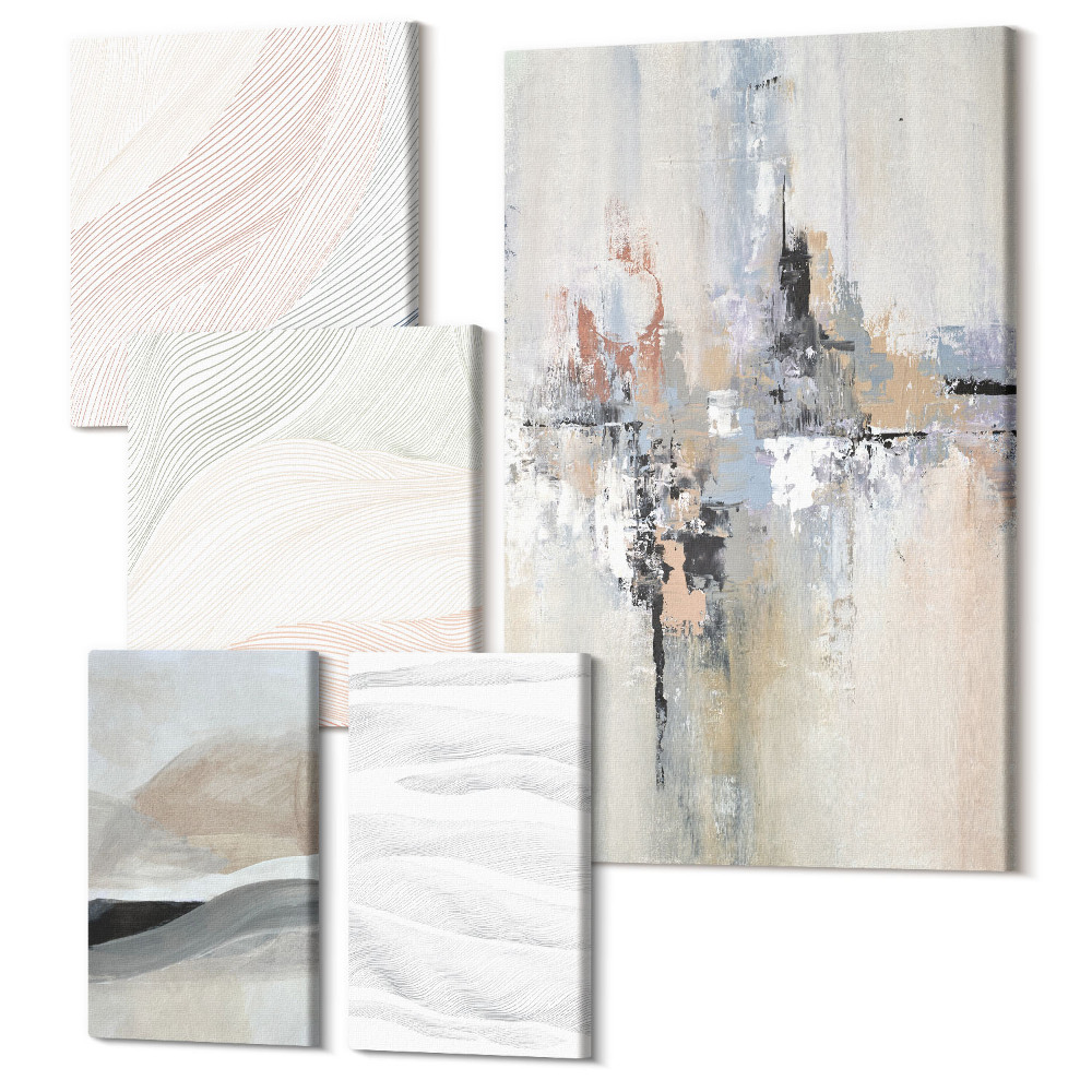 Sada obrazů pentaptych Abstraktní kompozice v jemných odstínech a formách