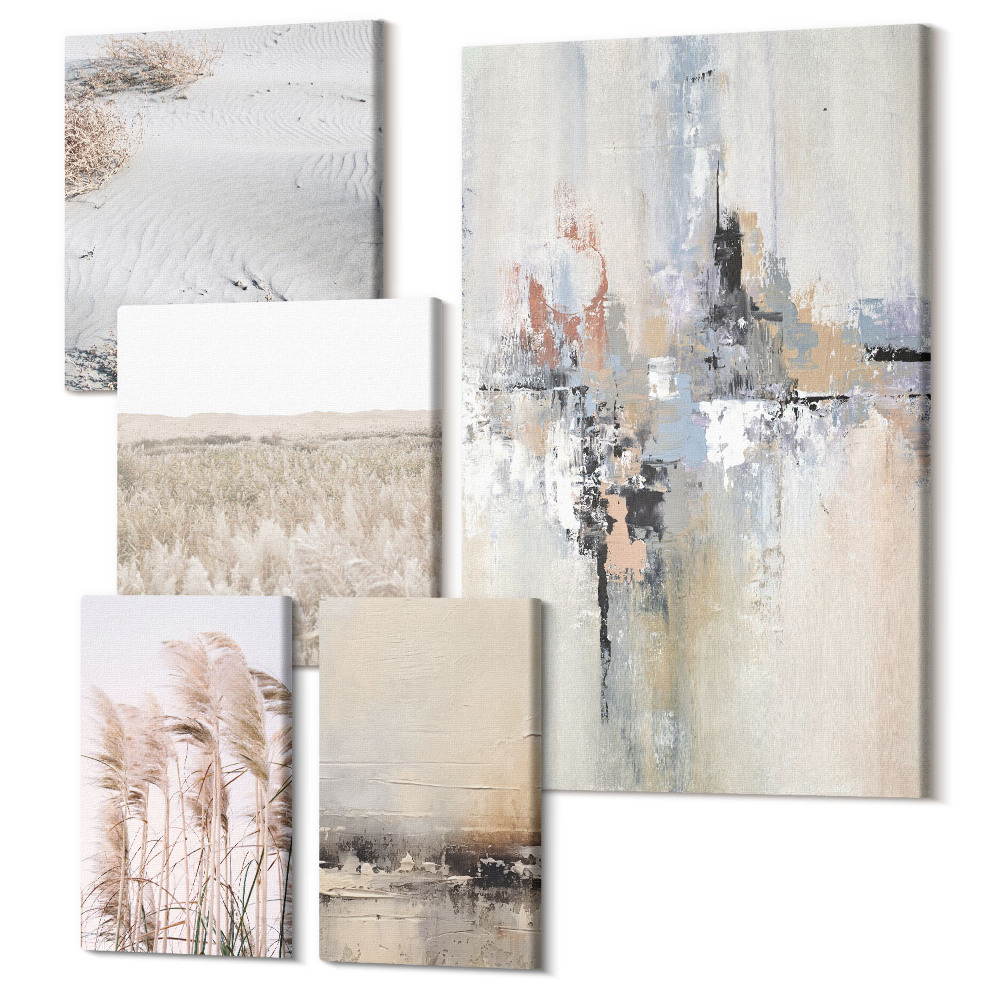 Sada obrazů pentaptych Stylové dekorace v odstínech přírody a minimalismu