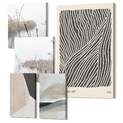 Sada 5 obrazů Minimalistické umění s přírodou a abstraktními motivy