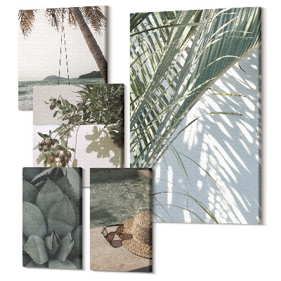 Sada 5 obrazů Tropické inspirace k relaxaci mezi rostlinami a vodou