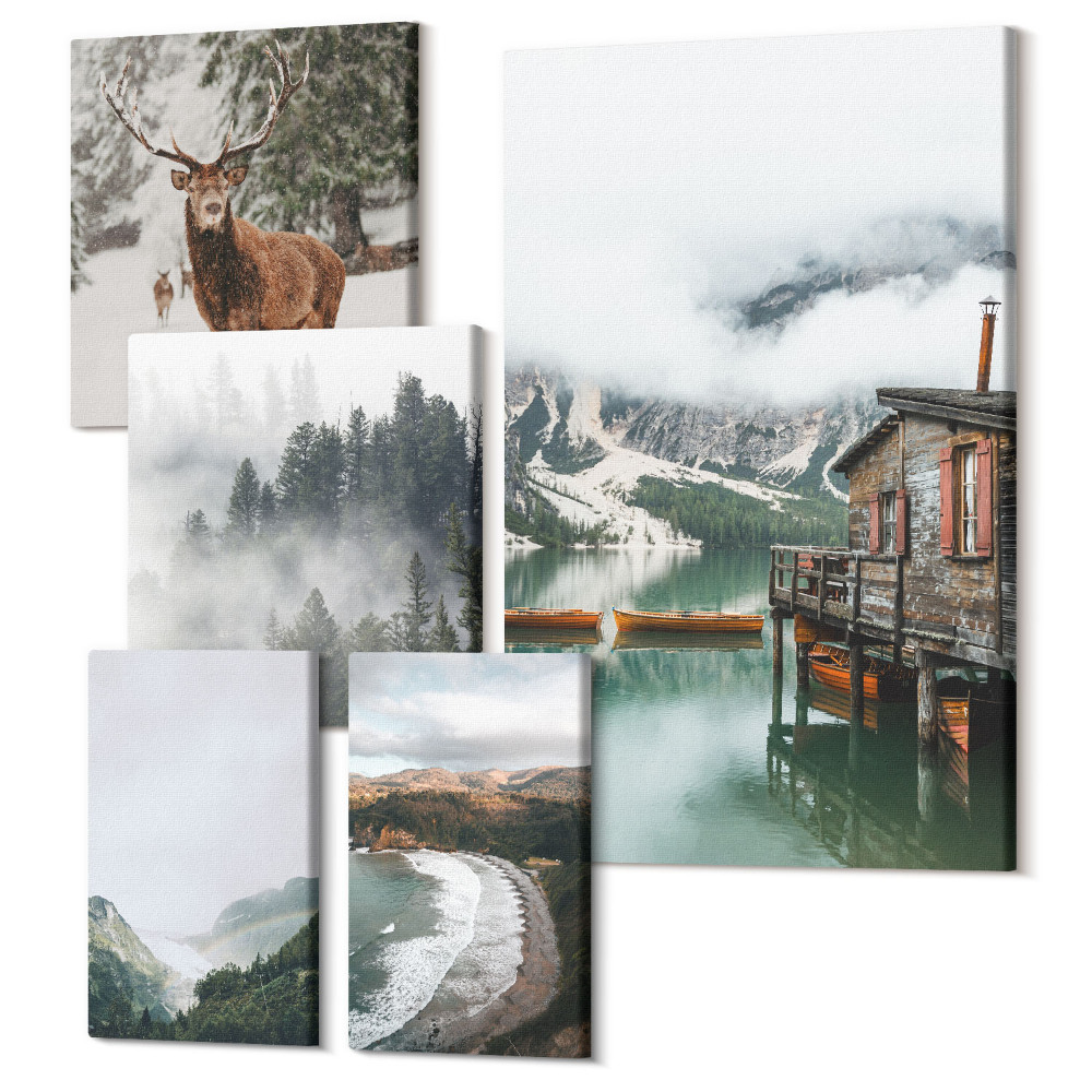 Sada obrazů na zeď pentaptych Příroda a divoká zvěř v horské krajině