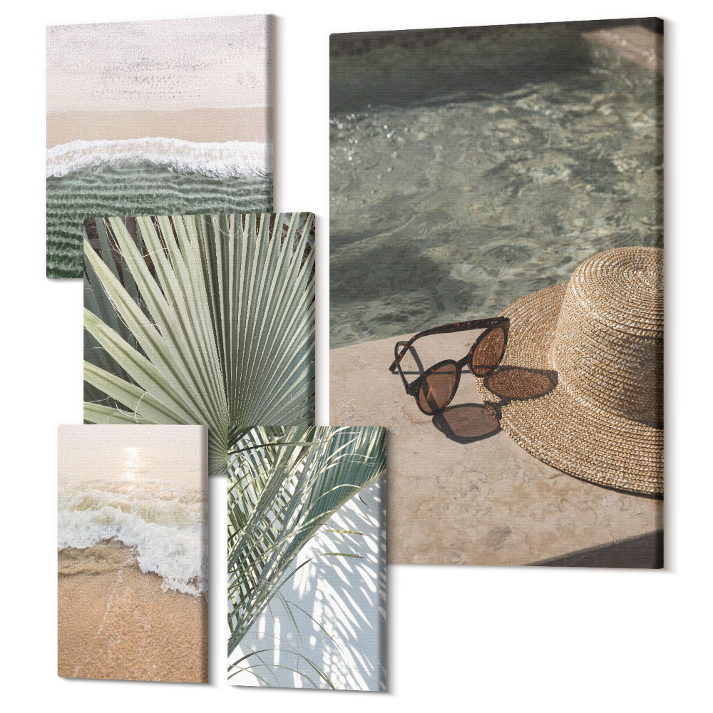 Sada 5 obrazů Stylová prázdninová témata pro relaxaci u vody