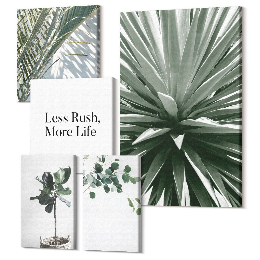 Sada obrazů na zeď pentaptych Zelené listnaté rostliny v moderním dekorativním stylu