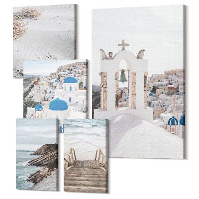 Sada 5 obrazů Bílá krajina a malebné výhledy na Řecko