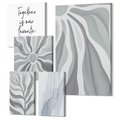 Sada obrazů na zeď pentaptych Abstraktní vzory v odstínech šedé a bílé