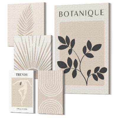 Sada 5 obrazů Stylové dekorace s rostlinnými a geometrickými motivy