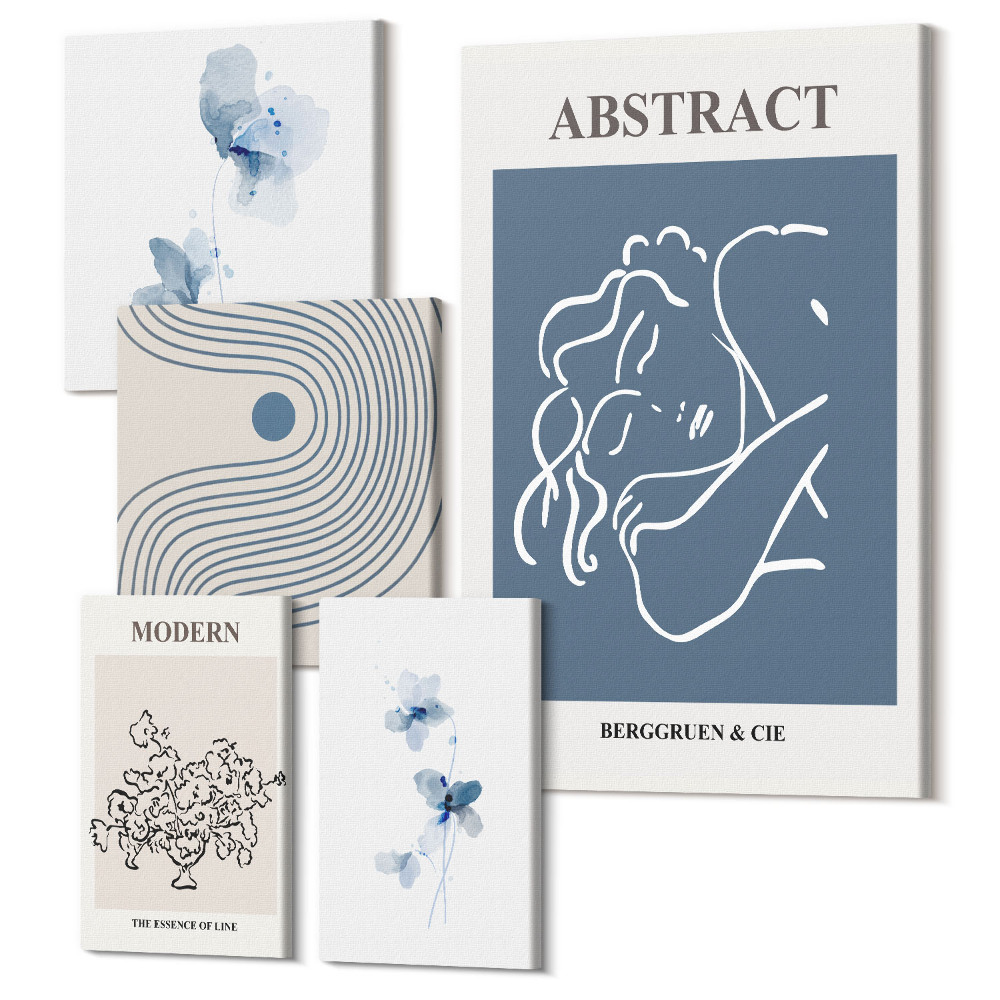 Sada obrazů na zeď pentaptych Moderní abstraktní styl s jemnými květinovými akcenty