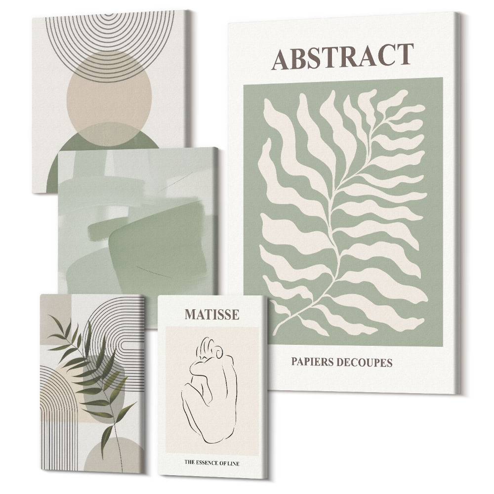 Sada 5 obrazů Stylové abstraktní kompozice s rostlinnými motivy