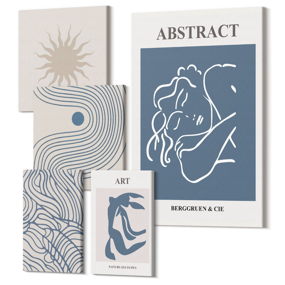 Sada obrazů pentaptych Stylové abstrakce s geometrickými tvary a liniemi