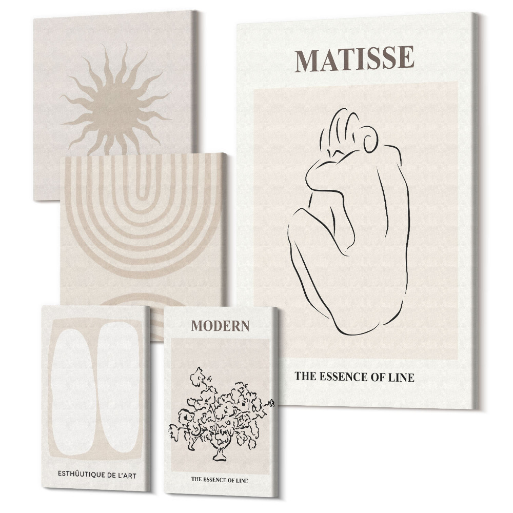 Sada obrazů na zeď pentaptych Minimalistické linie a abstraktní formy moderního umění