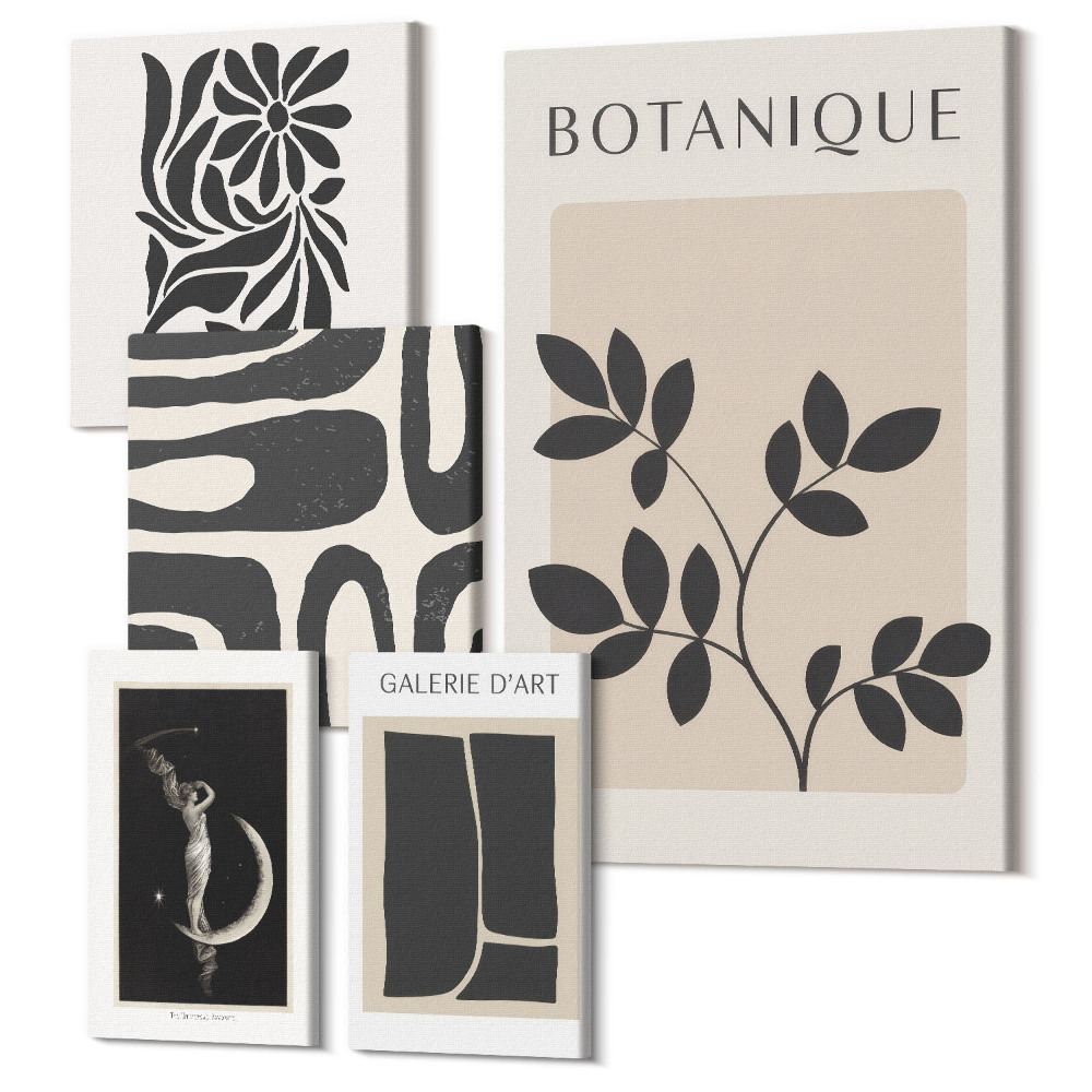 Sada 5 obrazů Moderní rostlinné motivy v minimalistickém stylu