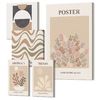 Sada obrazů pentaptych Stylové rostlinné abstrakce v zemitých tónech