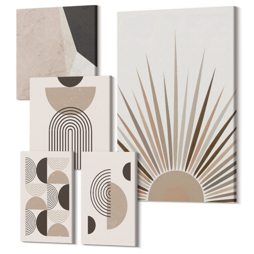 Sada obrazů pentaptych Abstraktní geometrické tvary v neutrálních odstínech