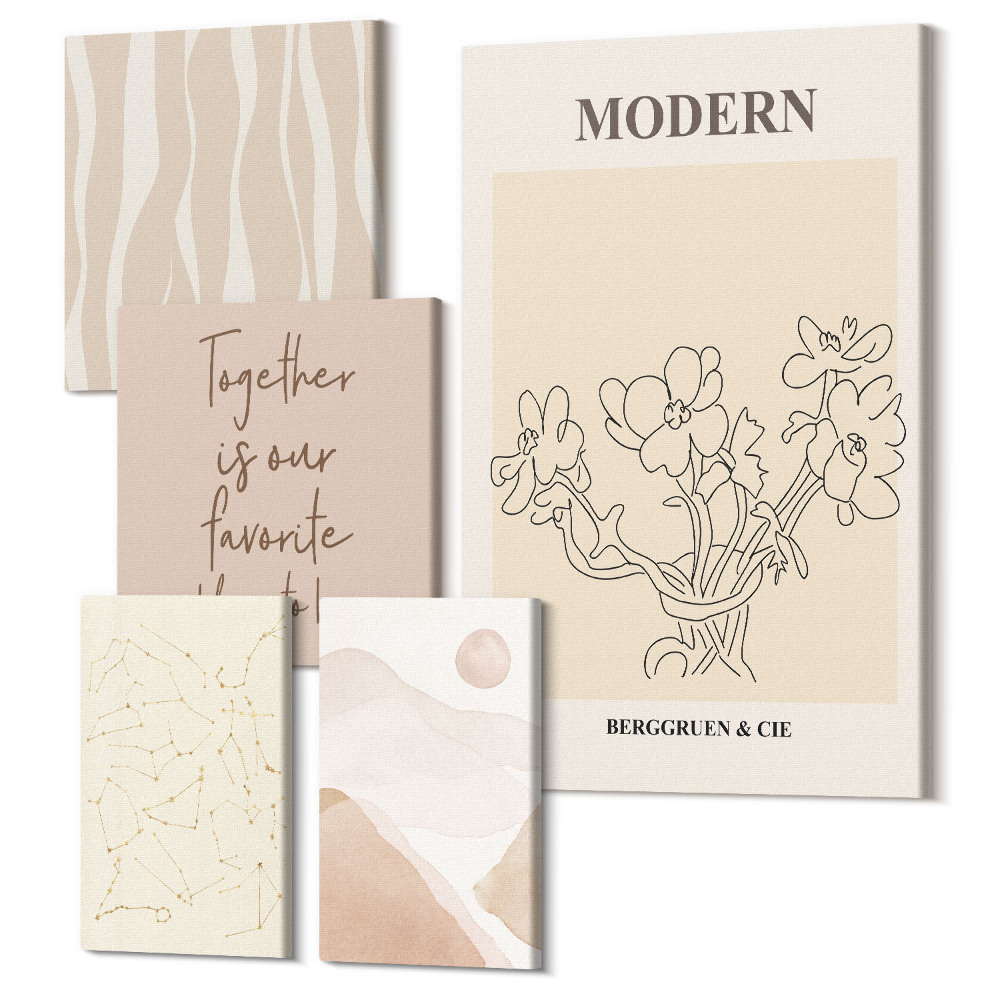 Sada obrazů na zeď pentaptych Moderní sada v minimalistickém stylu s abstraktními motivy