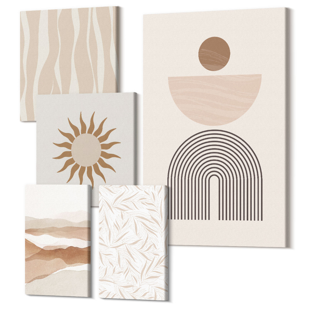 Sada 5 obrazů Stylové abstraktní formy v odstínech přírody