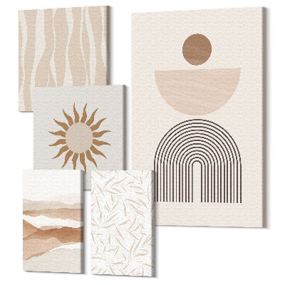 Sada 5 obrazů Stylové abstraktní formy v odstínech přírody