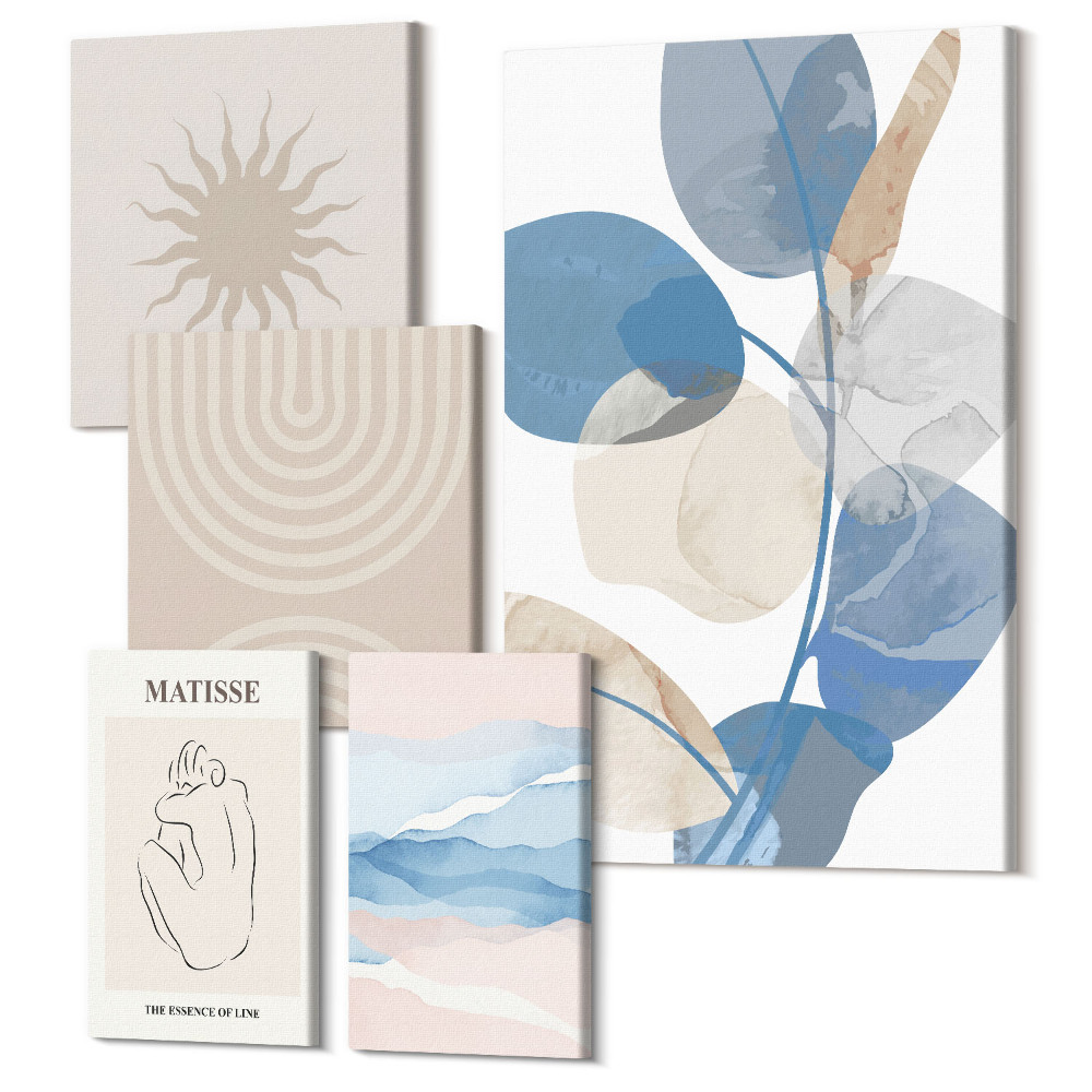 Sada 5 obrazů Stylové abstraktní kompozice s rostlinnými akcenty