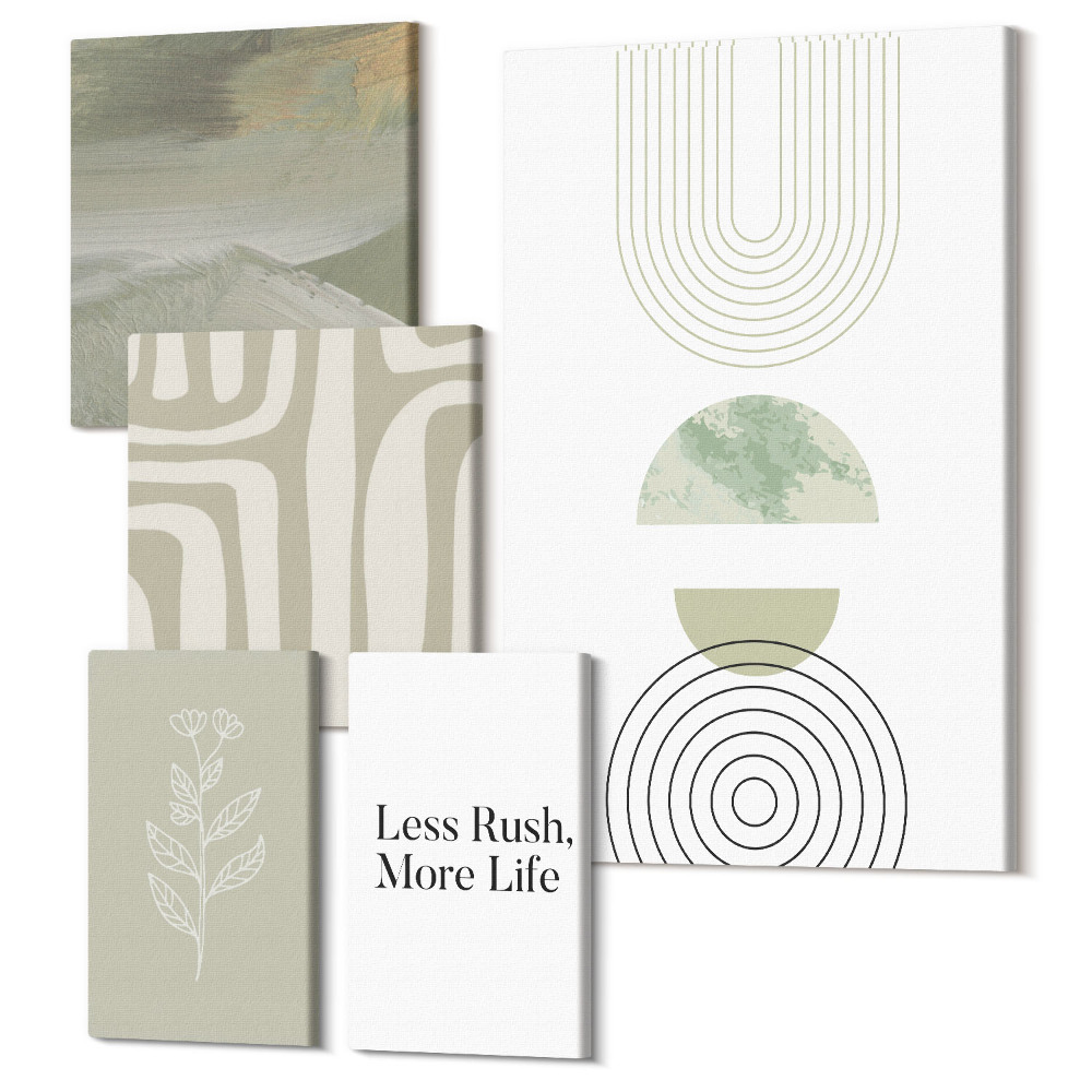 Sada 5 obrazů Stylová grafika v pastelových tvarech a přírodní inspirace