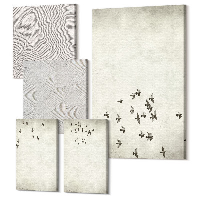 Sada obrazů na zeď pentaptych Minimalistický obraz létajících ptáků