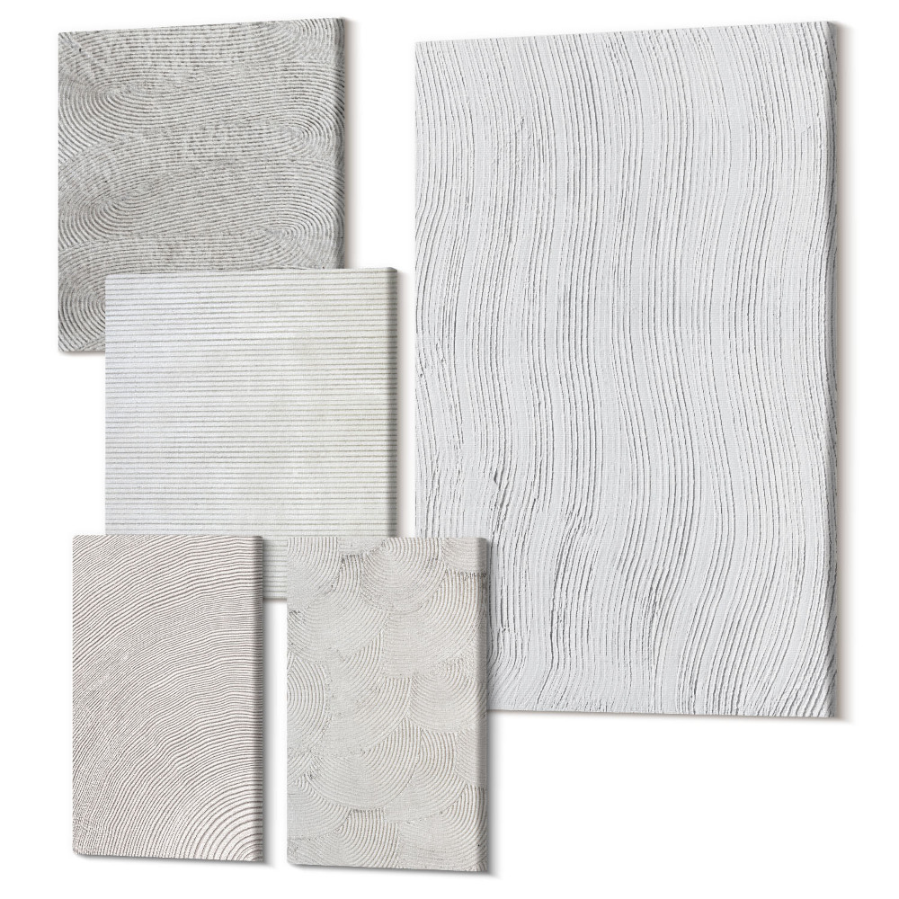 Sada obrazů na zeď pentaptych Vzory v písku, lineární geometrické struktury