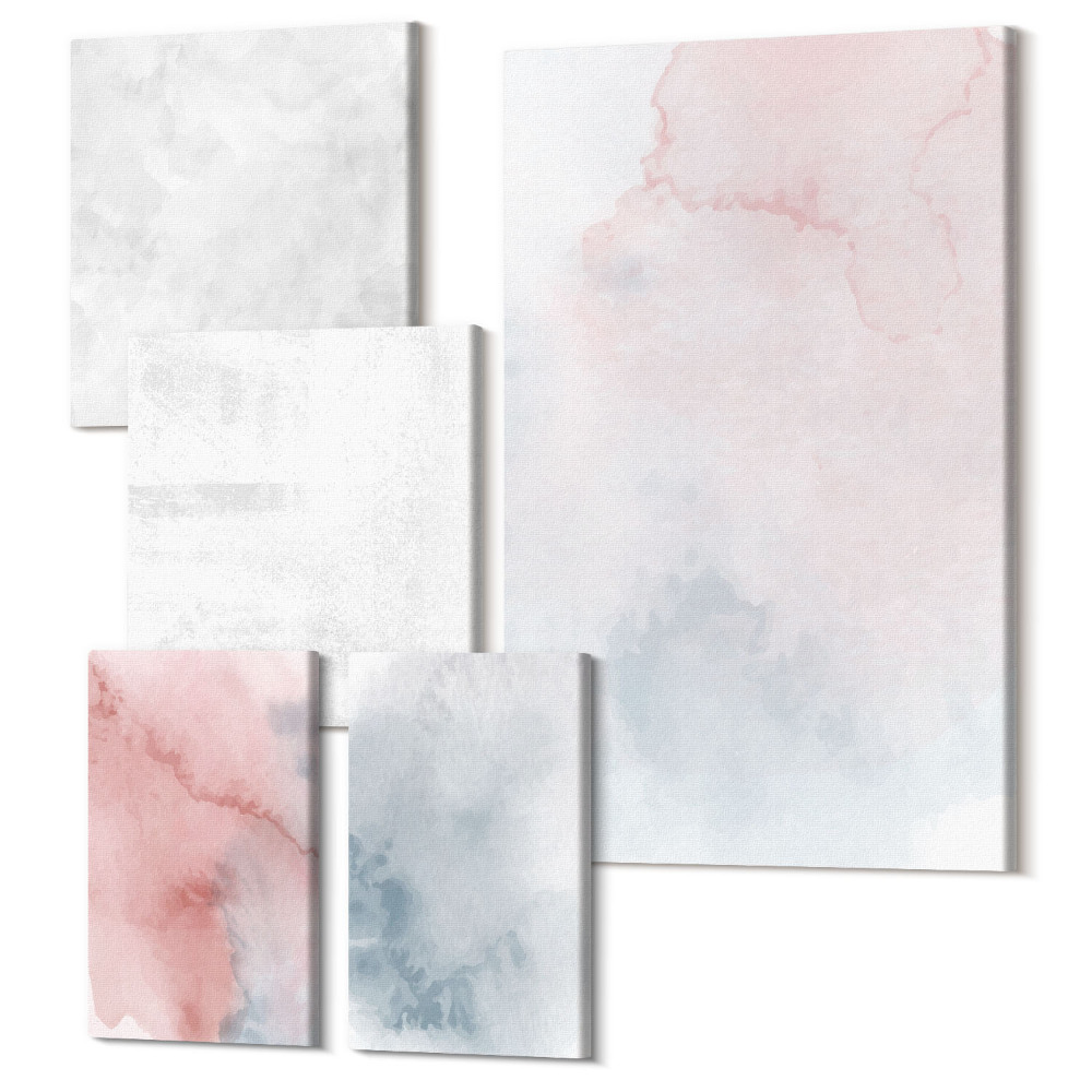 Sada obrazů pentaptych Pastelové akvarely na plátně barevné textury