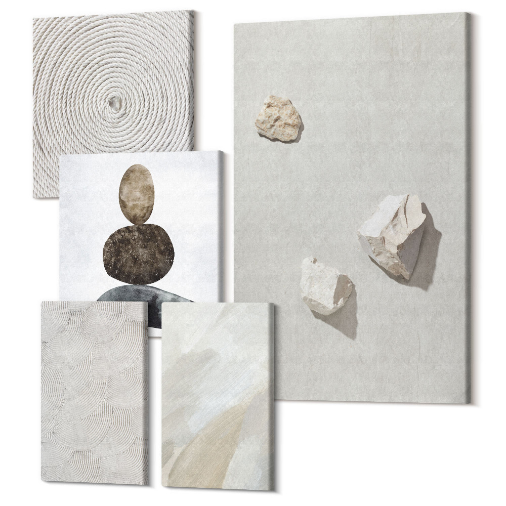 Sada 5 obrazů Písek, kameny a moderní barvy textur