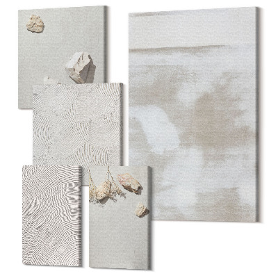 Sada obrazů pentaptych Písek, kameny a opotřebované textury boho styl