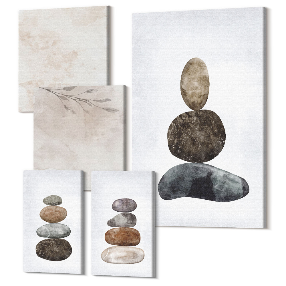 Sada 5 obrazů Stohy kamenů minimalistická boho malba