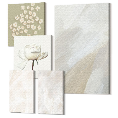 Sada 5 obrazů Květiny a trendy textury jemný boho styl