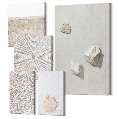 Sada obrazů na zeď pentaptych Lehké textury na písku, jemný boho styl