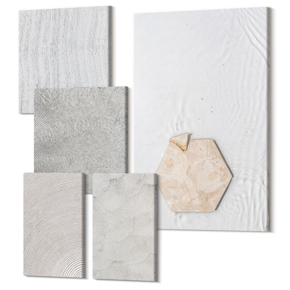 Sada 5 obrazů Lehké textury na písku, jemný boho styl