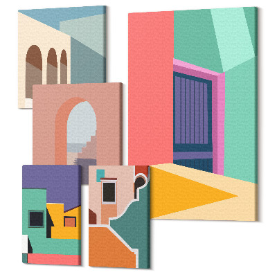 Sada 5 obrazů Barevné ilustrace města v moderním stylu